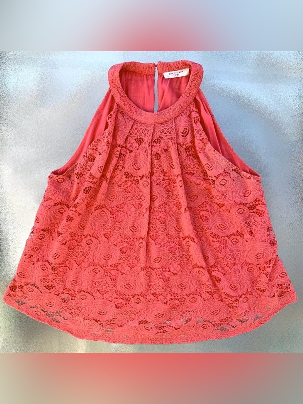Sophie Rue Bohemian Coral Orange Lace Overlay Sleeveless Top ~ Women’s XL